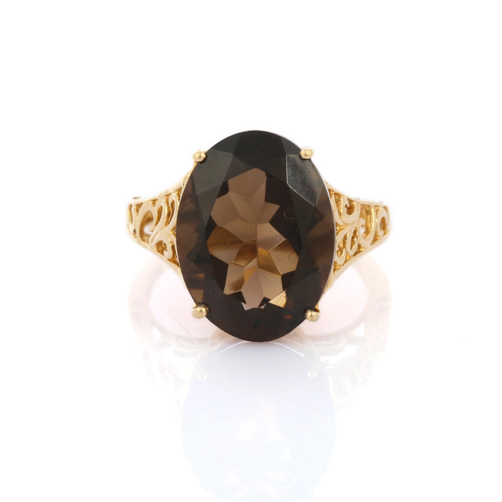 Handcrafted Authentic Smoky Topaz 14K Solid Yellow Gold Cocktail Ring