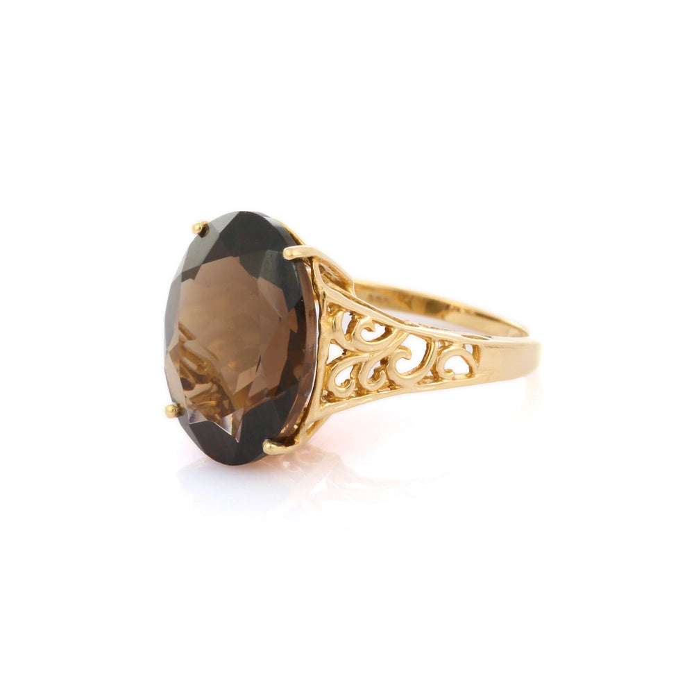 Handcrafted Authentic Smoky Topaz 14K Solid Yellow Gold Cocktail Ring