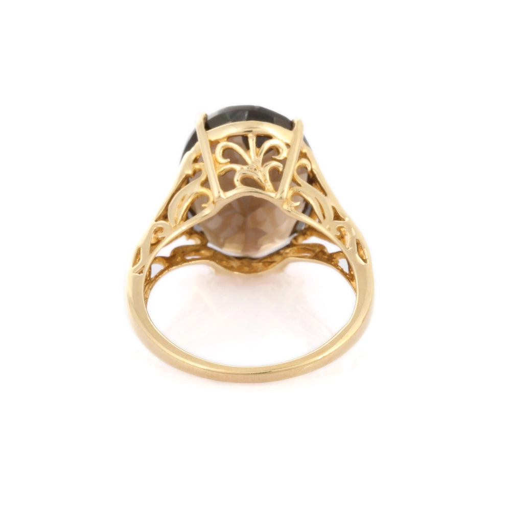 Handcrafted Authentic Smoky Topaz 14K Solid Yellow Gold Cocktail Ring