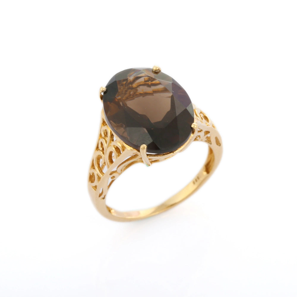 Handcrafted Authentic Smoky Topaz 14K Solid Yellow Gold Cocktail Ring