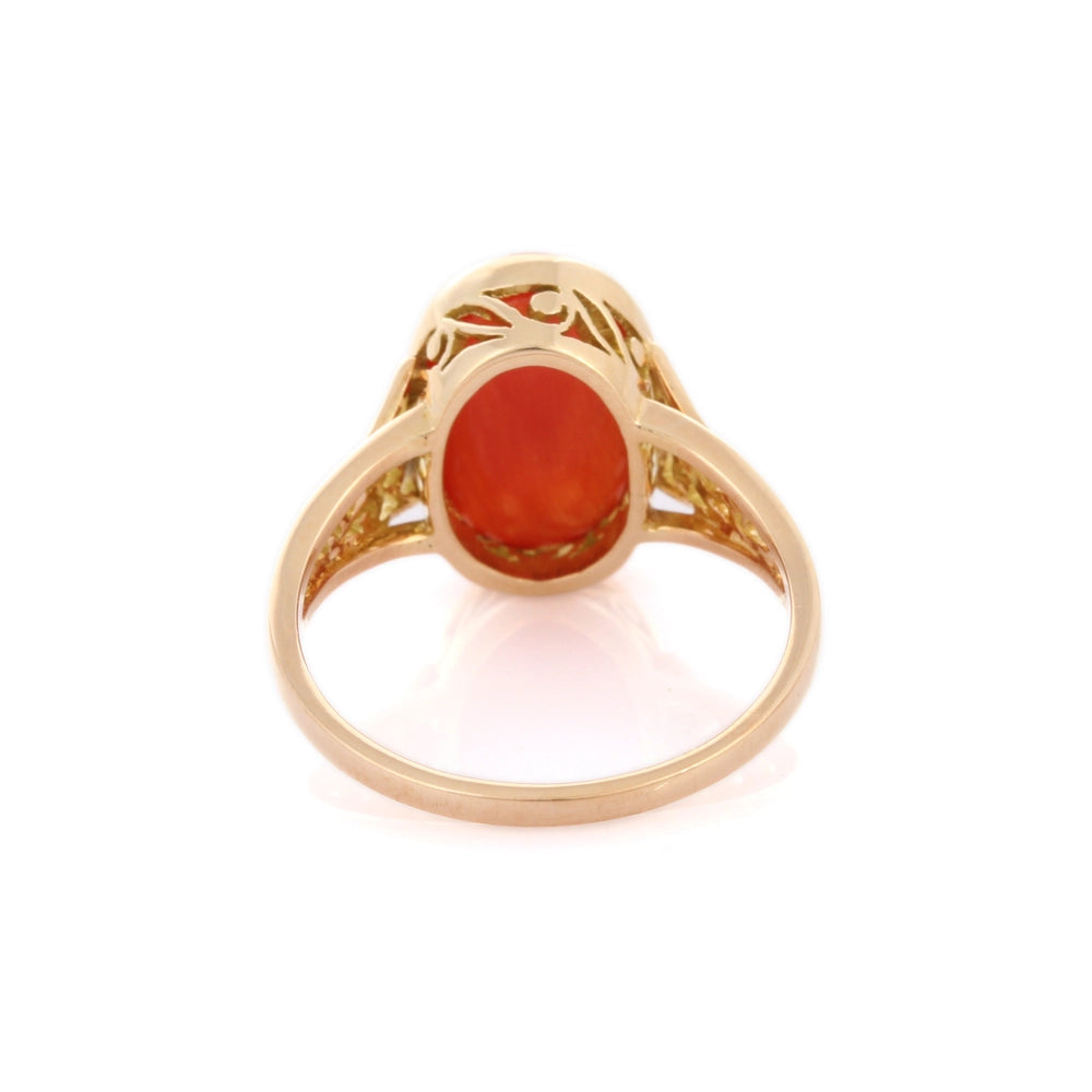 Fashion Jewelry 14K Pure Yellow Gold Coral Cocktail Ring