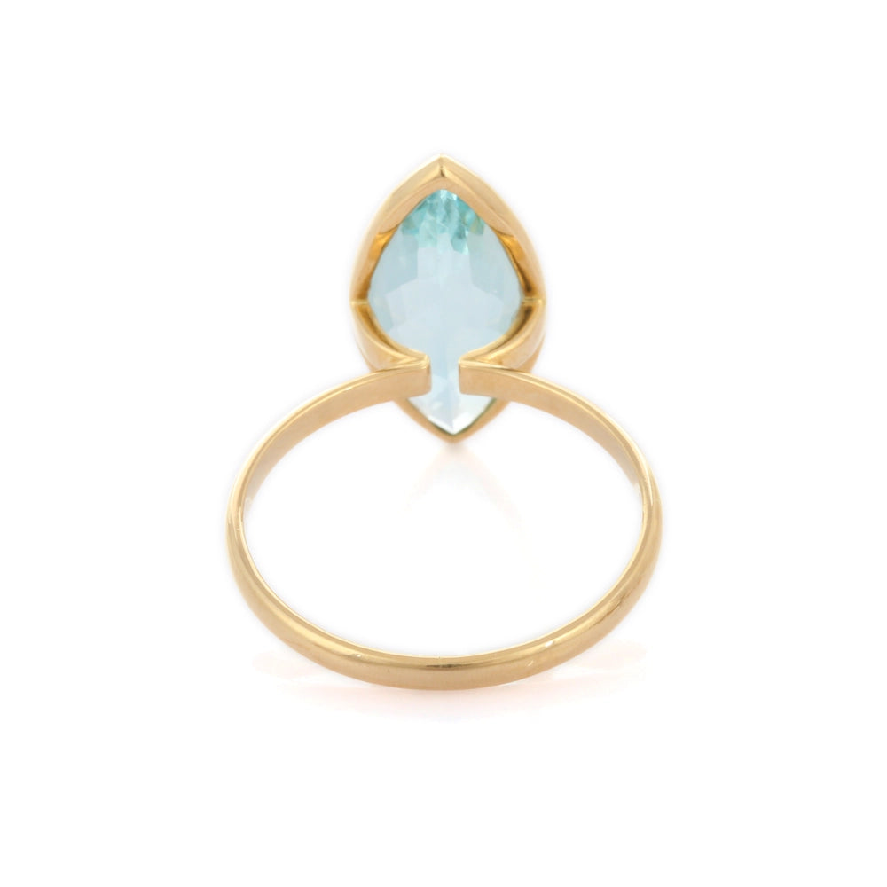 Genuine Marquise Shape Aquamarine 18K Solid Yellow Gold Cocktail Ring