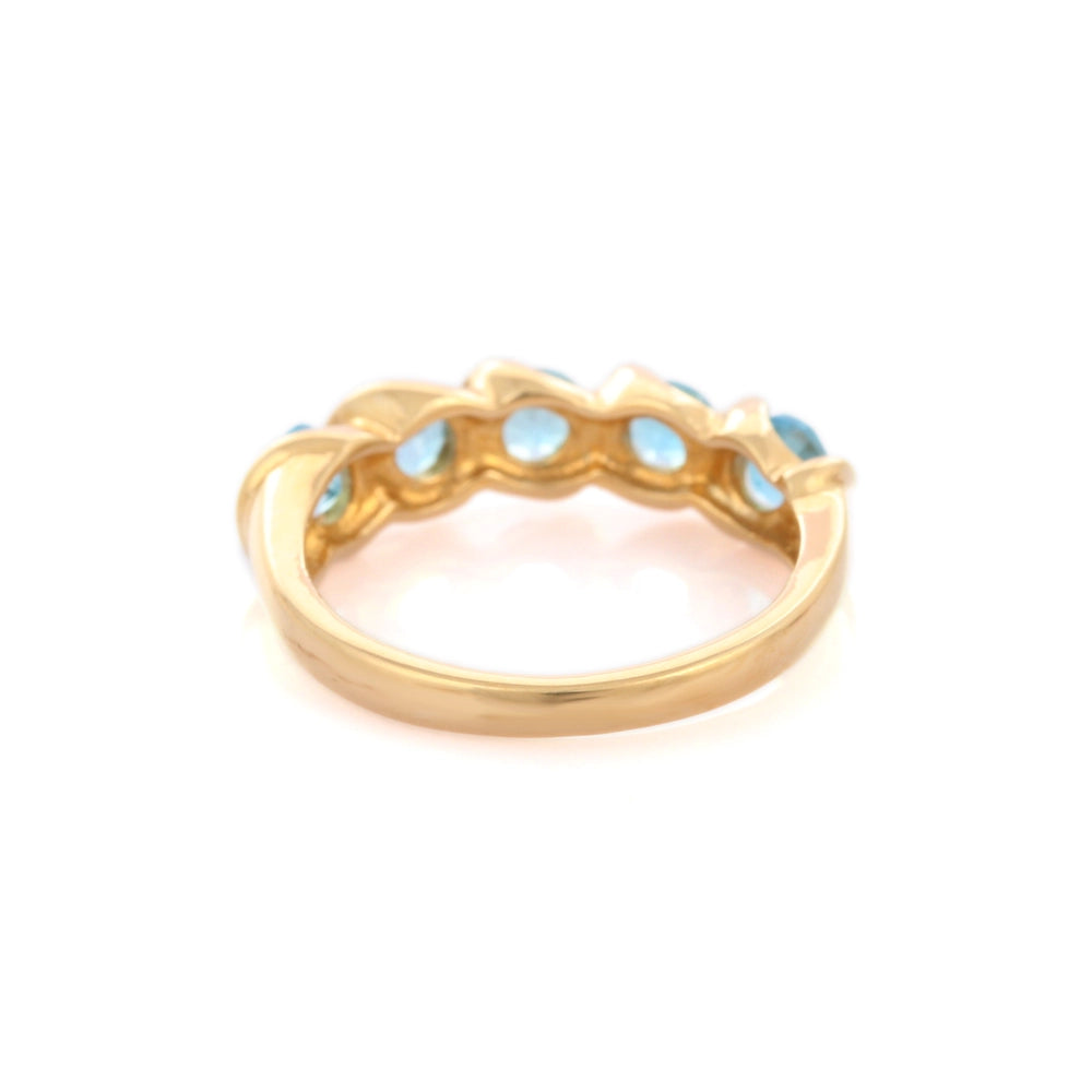 Fine Jewelry Semi Precious Natural Blue Topaz 14K Solid Yellow Gold Half Eternity Band Ring