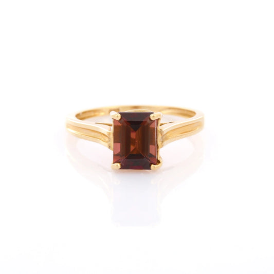 Custom Jewelry Natural Octagon Tourmaline 14K Solid Yellow Gold Minimal Ring