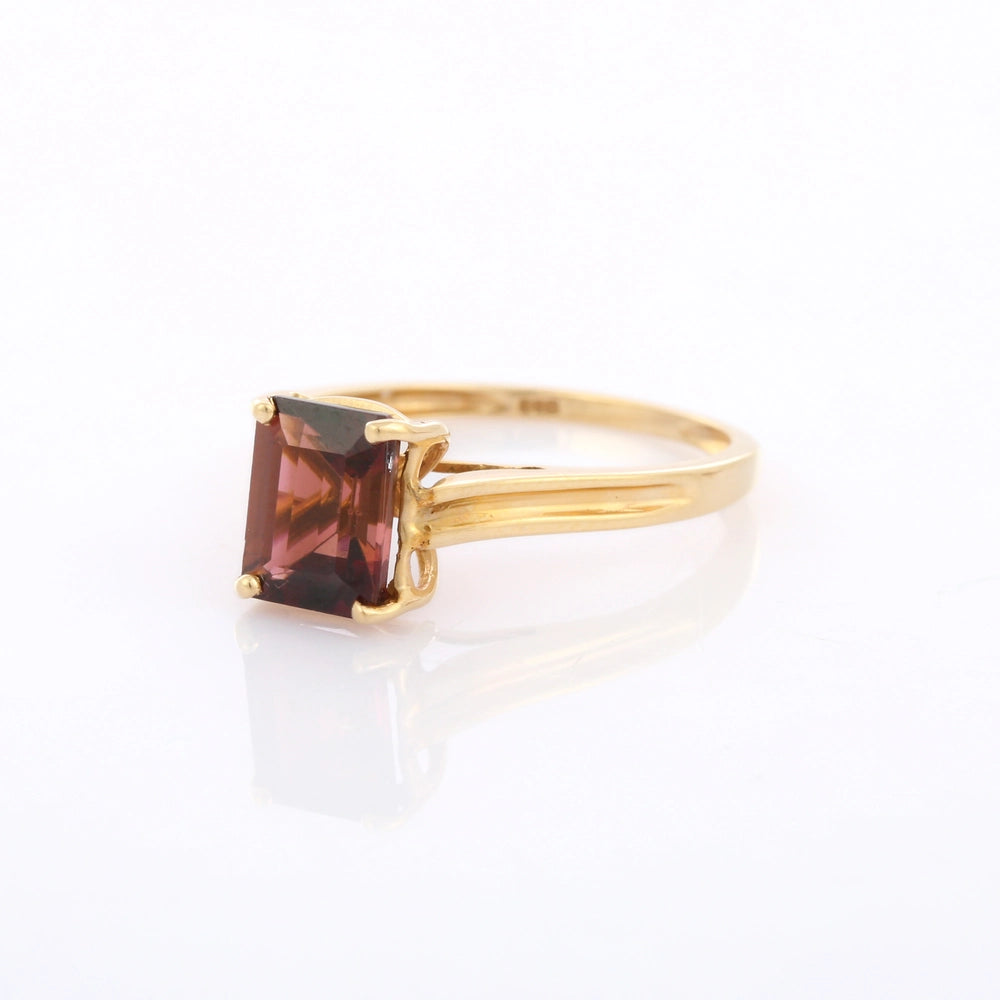 Custom Jewelry Natural Octagon Tourmaline 14K Solid Yellow Gold Minimal Ring