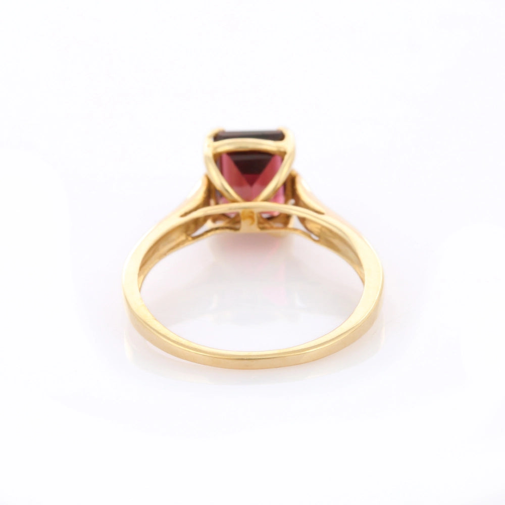 Custom Jewelry Natural Octagon Tourmaline 14K Solid Yellow Gold Minimal Ring