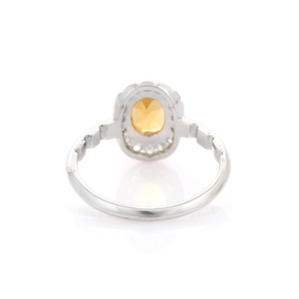 Genuine Citrine & Diamond 14K Solid White Gold November Birthstone Ring