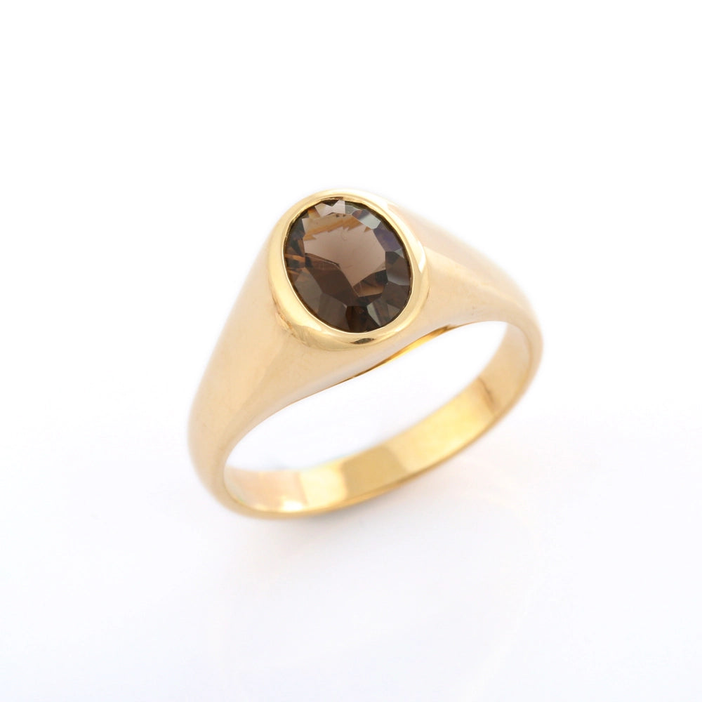 Wholesale Jewelry Natural Smoky Topaz 14K Solid Yellow Gold Gemstone Ring