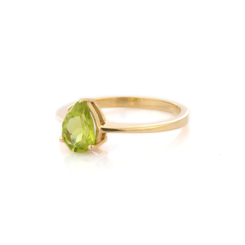 Handmade Fashion Jewelry Pear Shape Peridot 14K Solid Yellow Gold Minimalist Ring