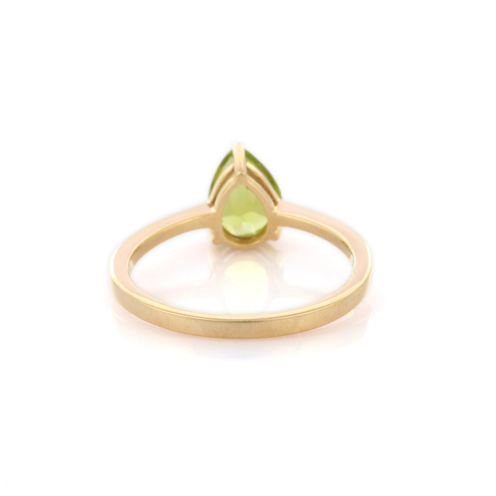 Handmade Fashion Jewelry Pear Shape Peridot 14K Solid Yellow Gold Minimalist Ring