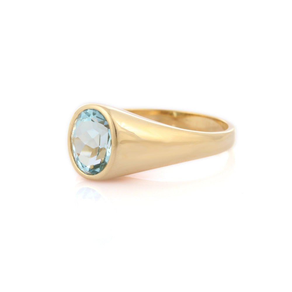 Handmade Authnetic Aquamarine 14K Solid Yellow Gold Single Stone Unisex Ring