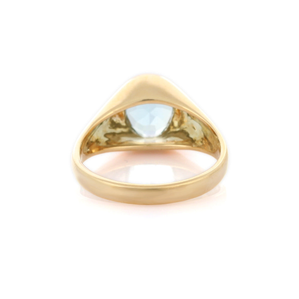 Handmade Authnetic Aquamarine 14K Solid Yellow Gold Single Stone Unisex Ring