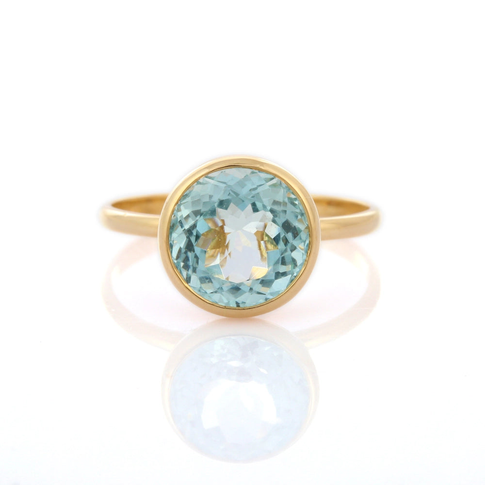 Best Selling Product Natural Round Shape Aquamarine 18K Fine Gold Minimal Ring