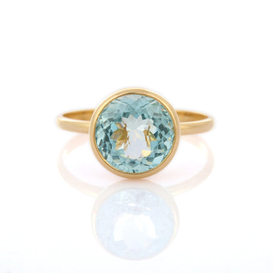 Best Selling Product Natural Round Shape Aquamarine 18K Fine Gold Minimal Ring