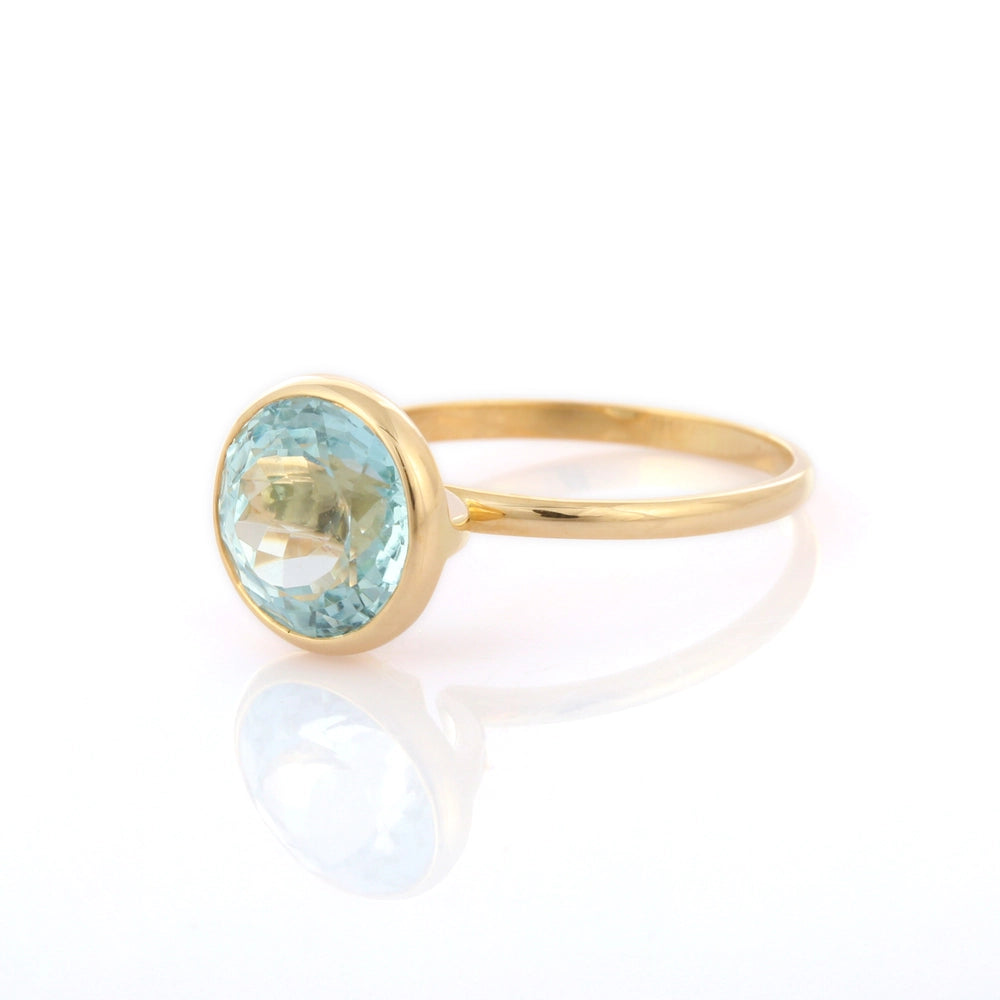 Best Selling Product Natural Round Shape Aquamarine 18K Fine Gold Minimal Ring