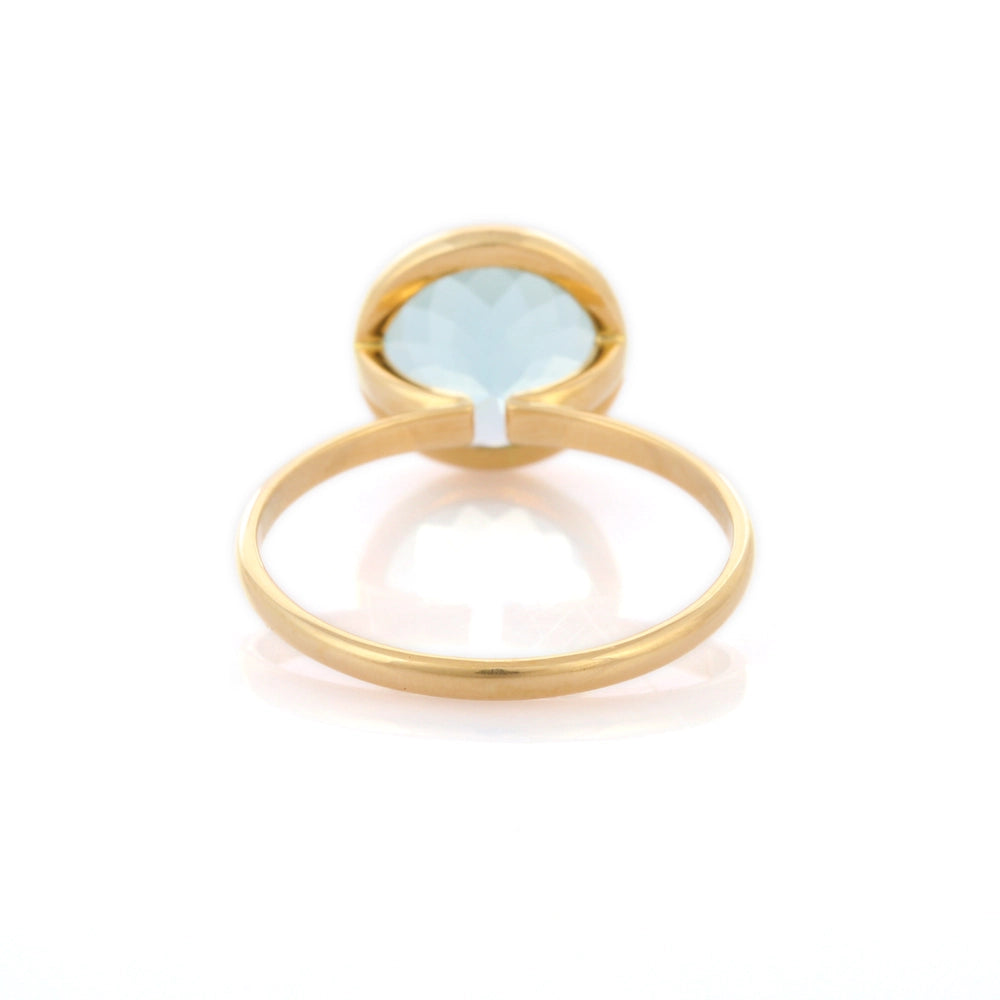 Best Selling Product Natural Round Shape Aquamarine 18K Fine Gold Minimal Ring