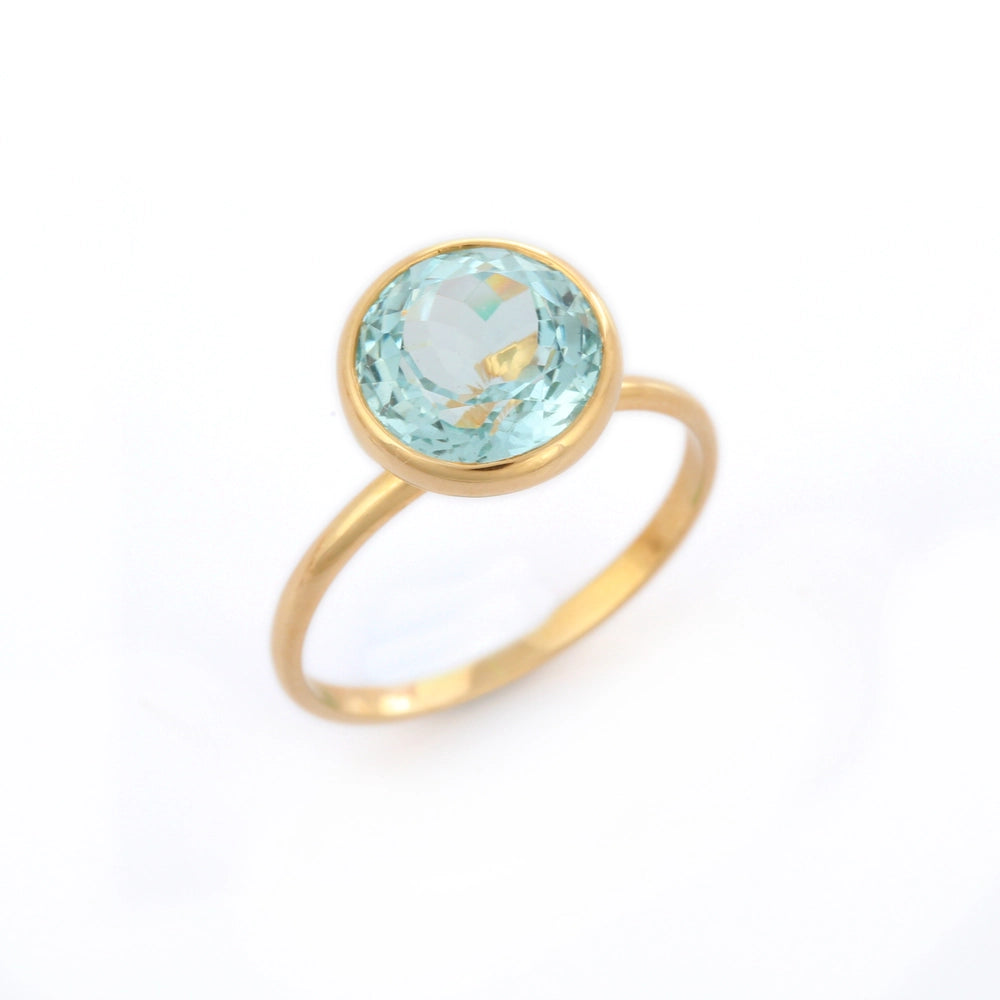 Best Selling Product Natural Round Shape Aquamarine 18K Fine Gold Minimal Ring