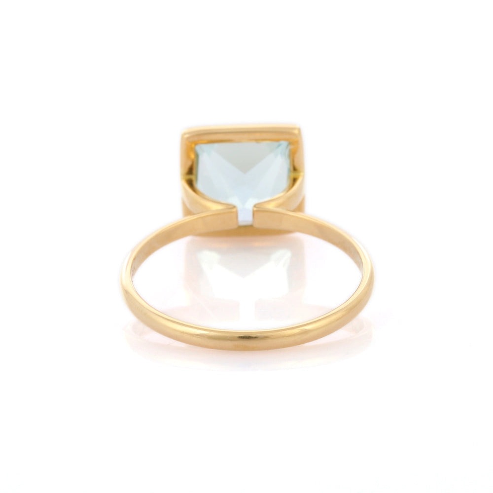 Customization Natural Square Aquamarine 18k Solid Yellow Gold Men And Women Ring