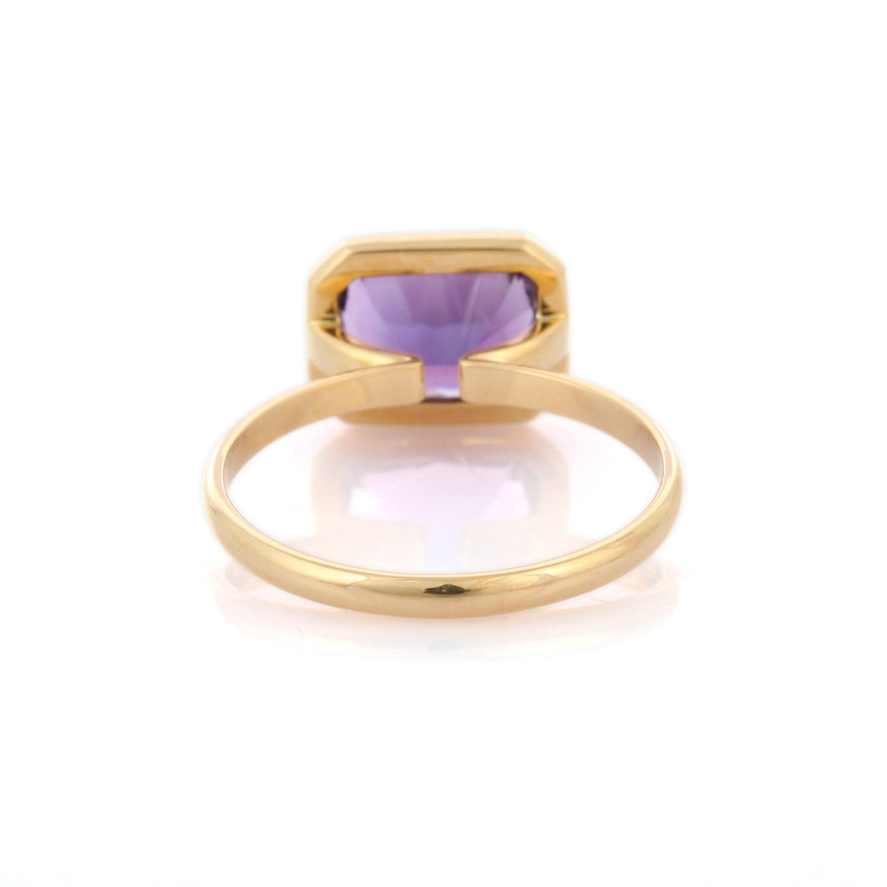 Trending Semi Precious Natural Amethyst Single Stone Ring 18K Fine Yellow Gold