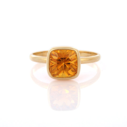 Best Selling Product Cushion Shape Natural Citrine 18K Yellow Gold Single Stone Ring