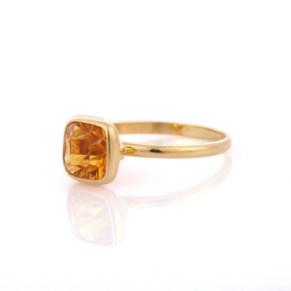 Best Selling Product Cushion Shape Natural Citrine 18K Yellow Gold Single Stone Ring