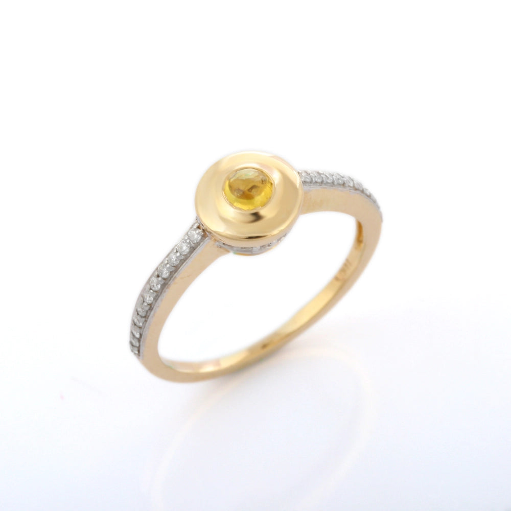 Handmade Designer Luxury Jewelry Genuine Yellow Sapphire 14K Fine Yellow Gold Stackable Band Ring