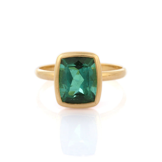 Handcrafted Jewelry Natural Tourmaline Cushion Shape 18K Solid Yellow Gold Single Stone Ring