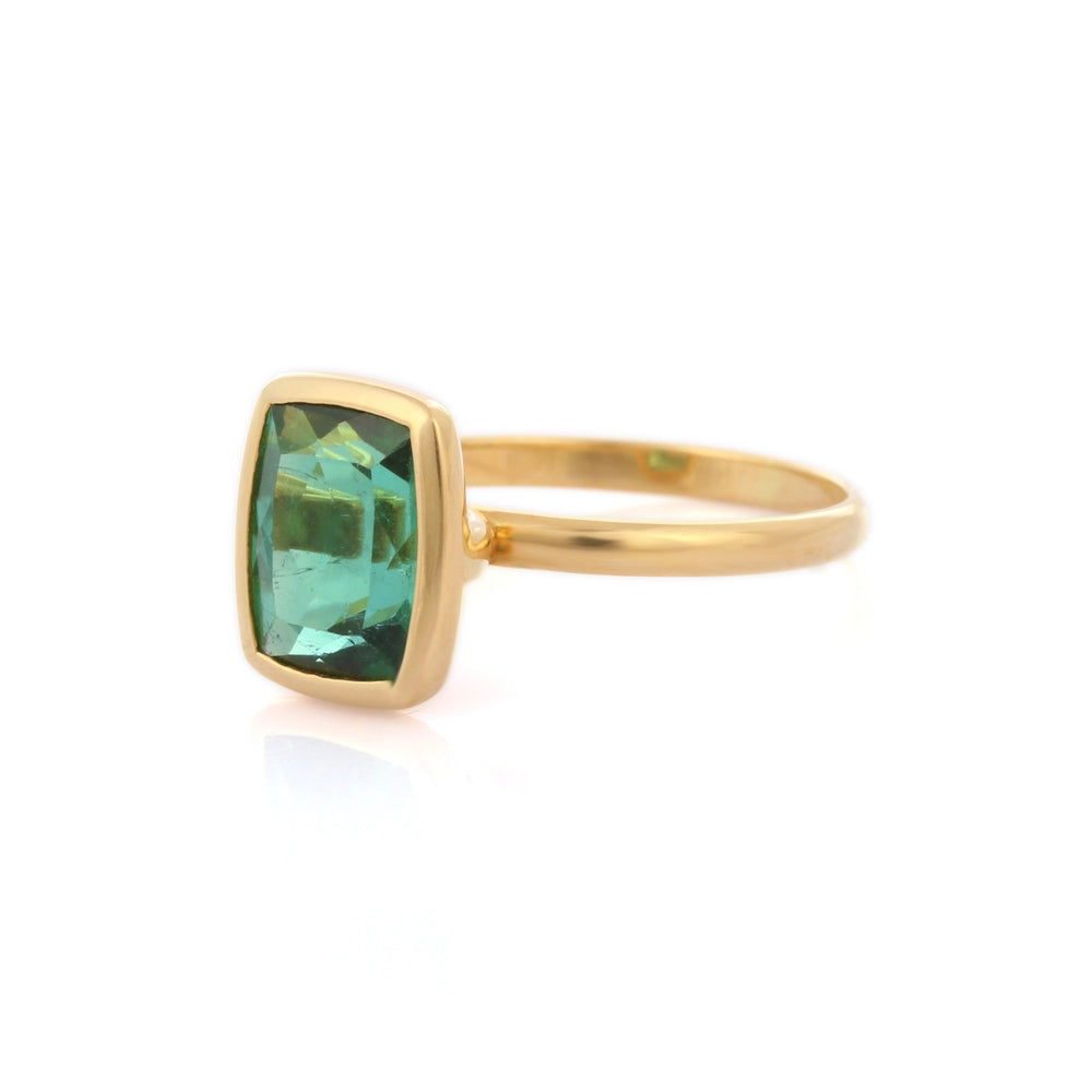 Handcrafted Jewelry Natural Tourmaline Cushion Shape 18K Solid Yellow Gold Single Stone Ring