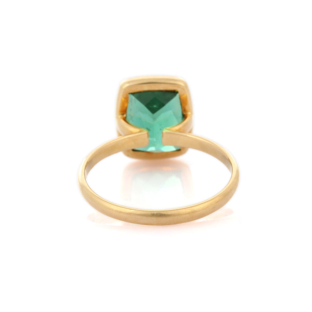 Handcrafted Jewelry Natural Tourmaline Cushion Shape 18K Solid Yellow Gold Single Stone Ring