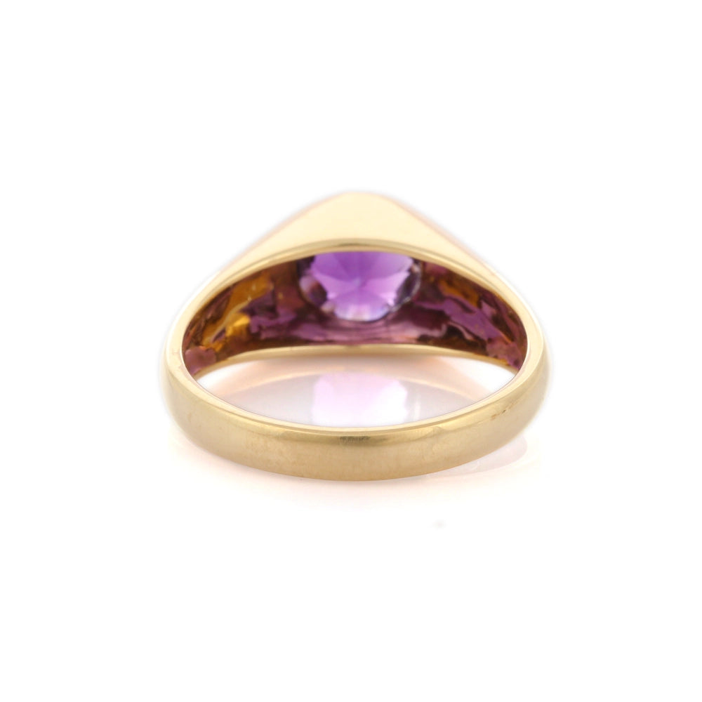 Trending Natural Birthstone Round Shape Amethyst 14K Solid Yellow Gold Cocktail Ring