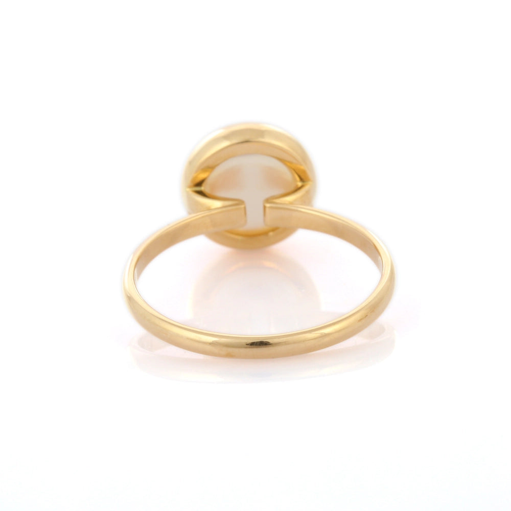 Customization Natural Round Pearl 18K Solid Yellow Gold Single Stone Ring