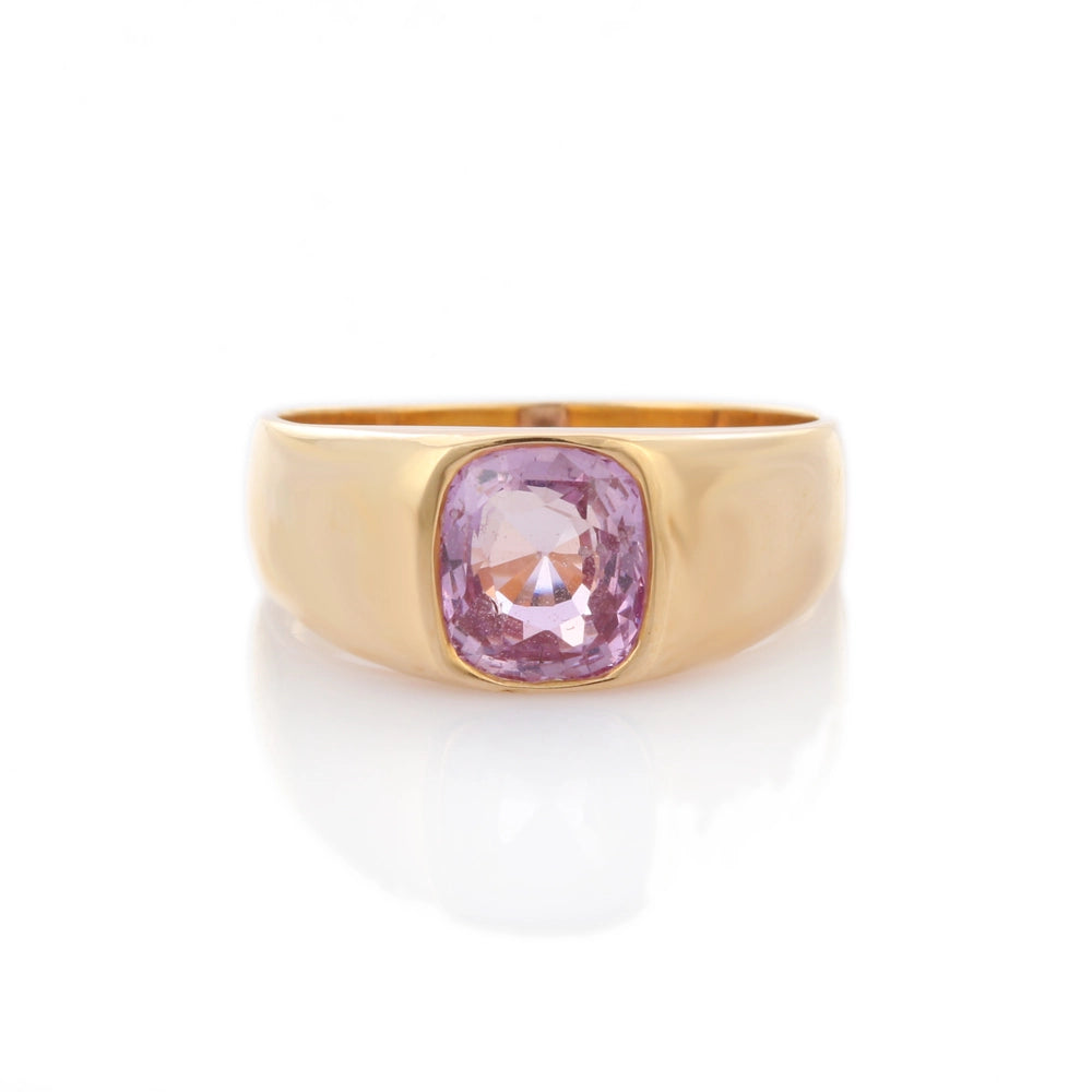 Best Selling Product Natural Pink Sapphire Cushion Cut 18K Solid Yellow Gold Men's Ring