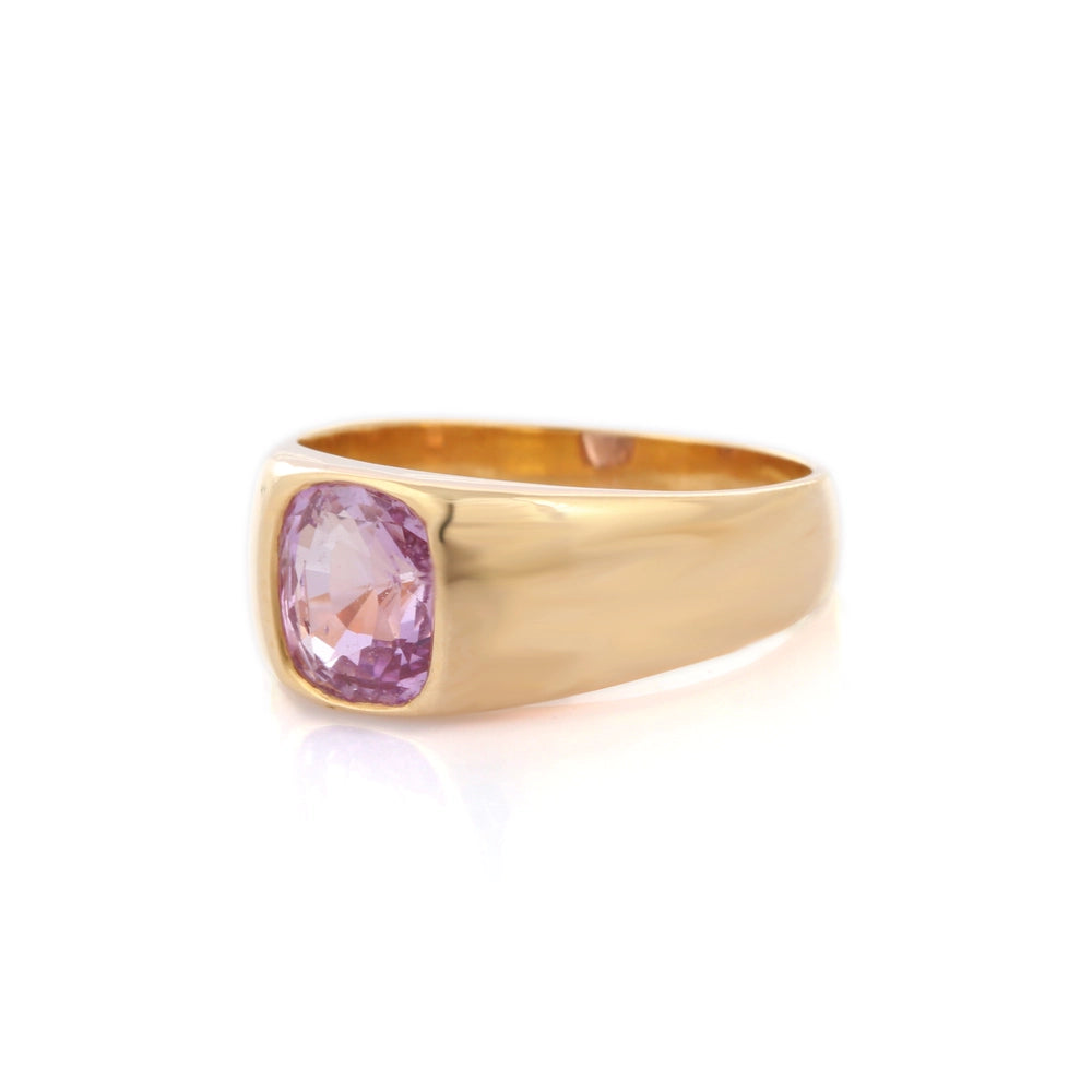 Best Selling Product Natural Pink Sapphire Cushion Cut 18K Solid Yellow Gold Men's Ring