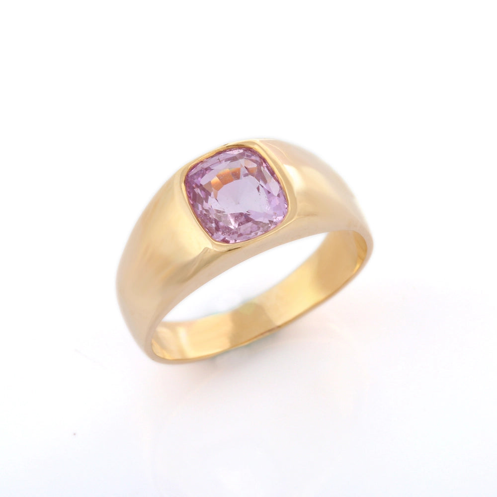 Best Selling Product Natural Pink Sapphire Cushion Cut 18K Solid Yellow Gold Men's Ring