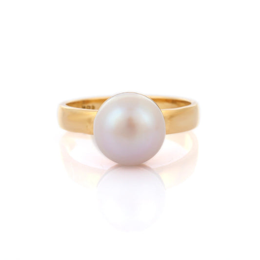 Best Selling Product Natural Round Pearl 18K Solid Yellow Gold Single Stone Ring