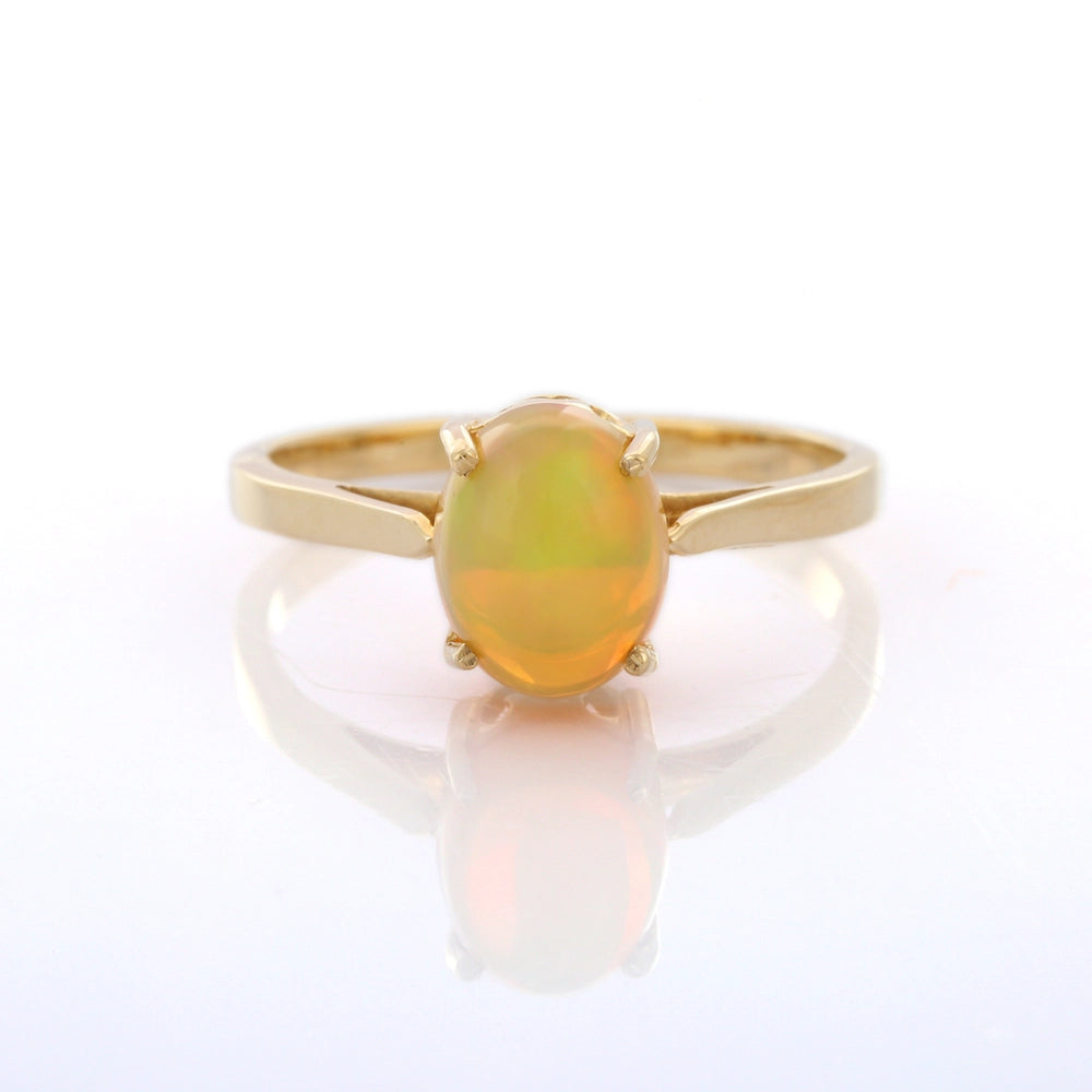 Trending Handmade Jewelry Natural Opal Prong Setting 14k Fine Yellow Gold Single Stone Ring