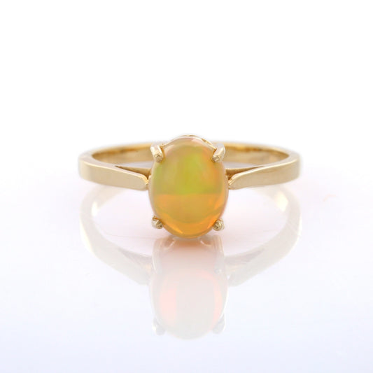 Trending Handmade Jewelry Natural Opal Prong Setting 14k Fine Yellow Gold Single Stone Ring