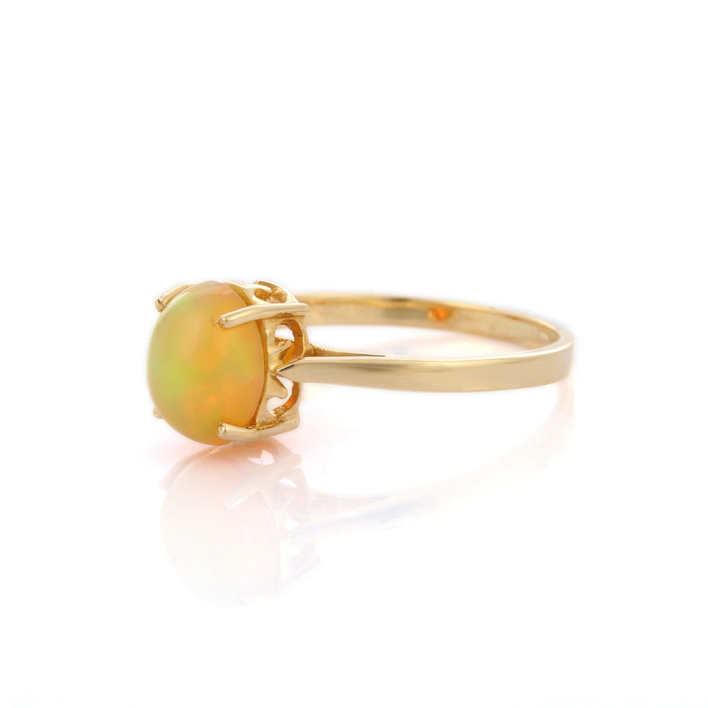 Trending Handmade Jewelry Natural Opal Prong Setting 14k Fine Yellow Gold Single Stone Ring