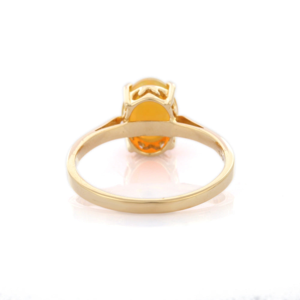 Trending Handmade Jewelry Natural Opal Prong Setting 14k Fine Yellow Gold Single Stone Ring