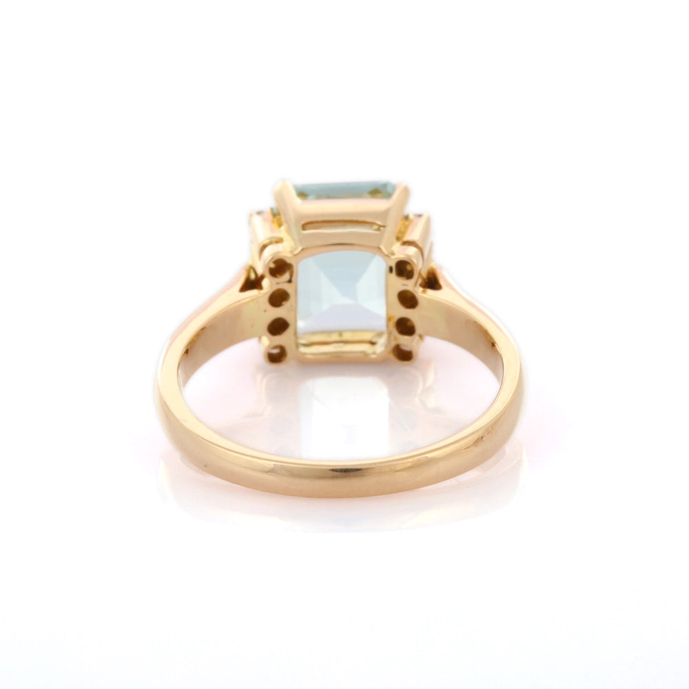 Trending Semi Precious Natural Aquamarine And Diamond 18K Solid Yellow Gold Cocktail Ring