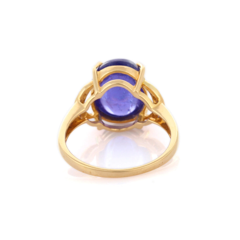 Handmade Jewelry Oval Shape Natural Tanzanite & Diamond 18K Yellow Gold Unisex Ring