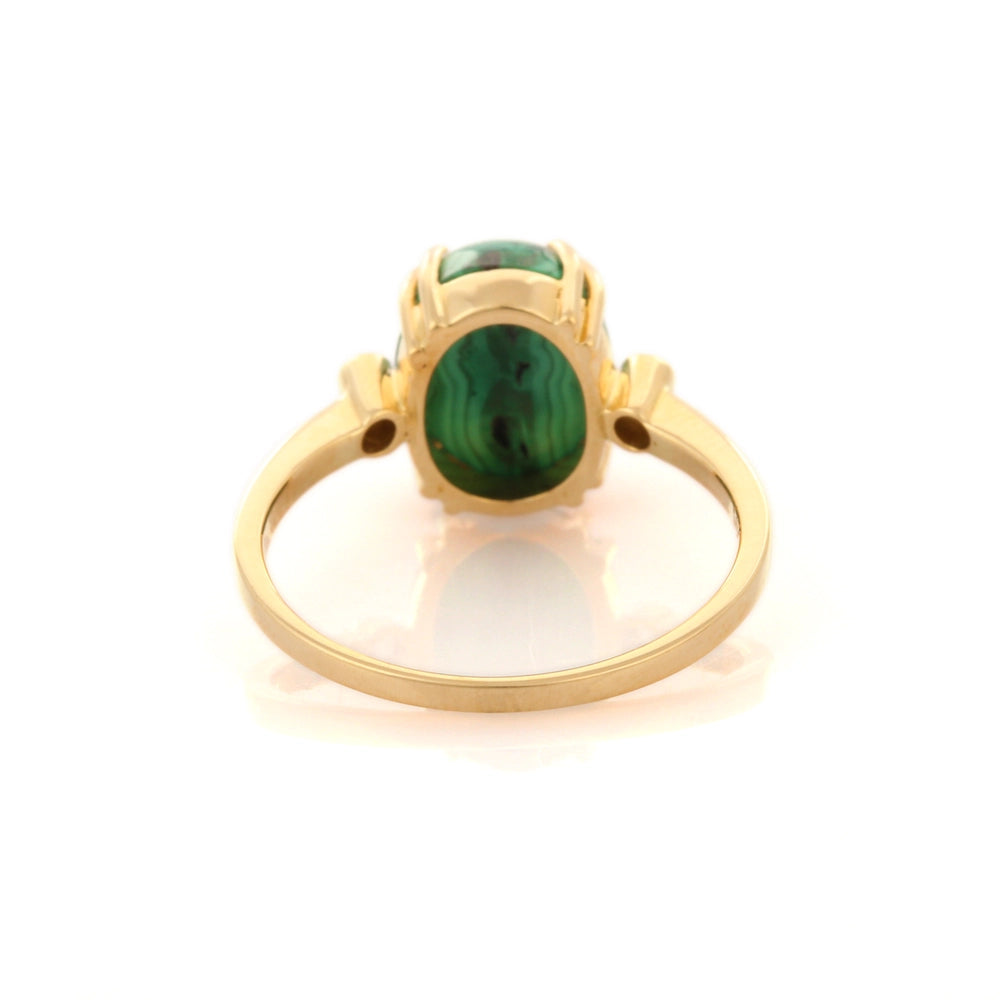 Fashionable Genuine Malachite & Tiny Diamond 18K Fine Yellow Gold Unisex Ring