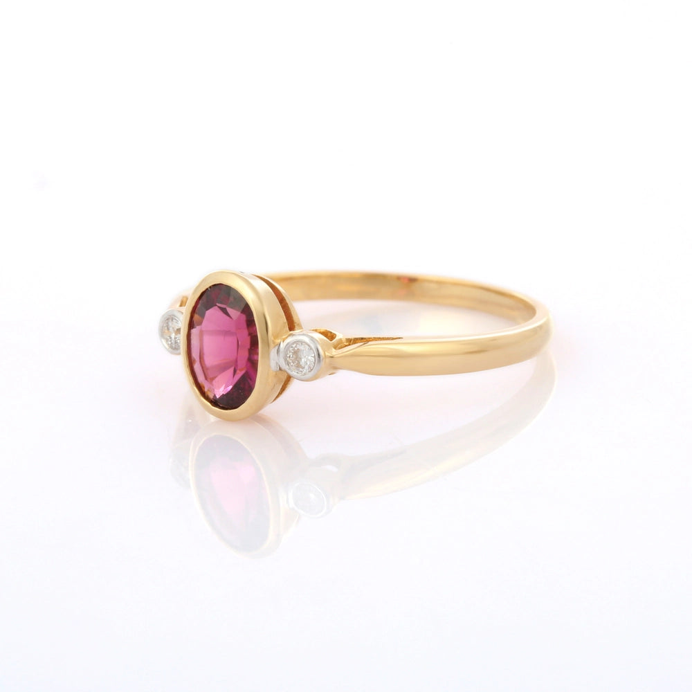 Handmade Fashion Jewelry Natural Tourmaline And Diamonds 18K Solid Yellow Gold Minimal Ring