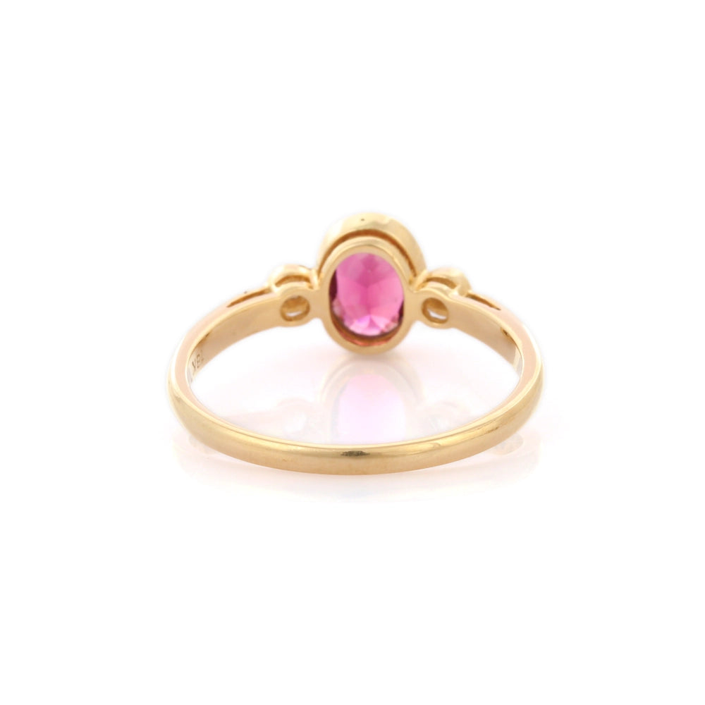 Handmade Fashion Jewelry Natural Tourmaline And Diamonds 18K Solid Yellow Gold Minimal Ring