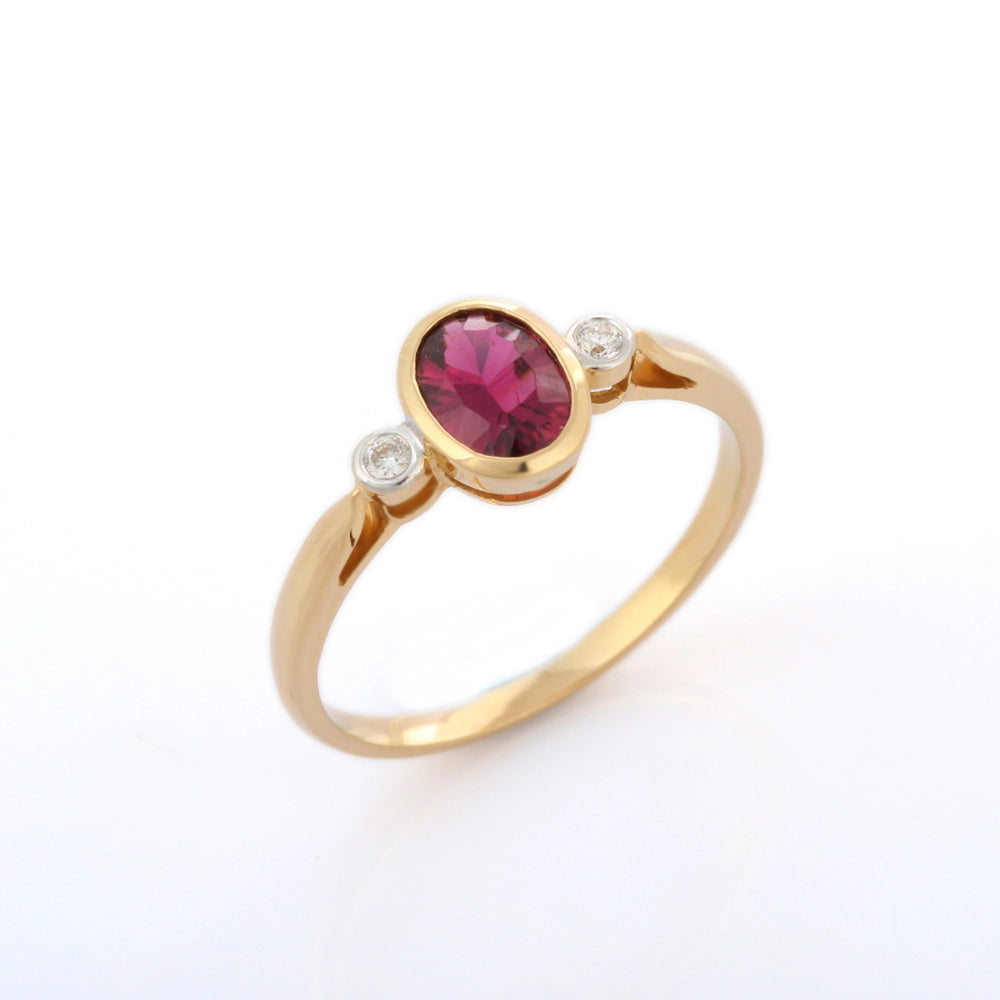 Handmade Fashion Jewelry Natural Tourmaline And Diamonds 18K Solid Yellow Gold Minimal Ring