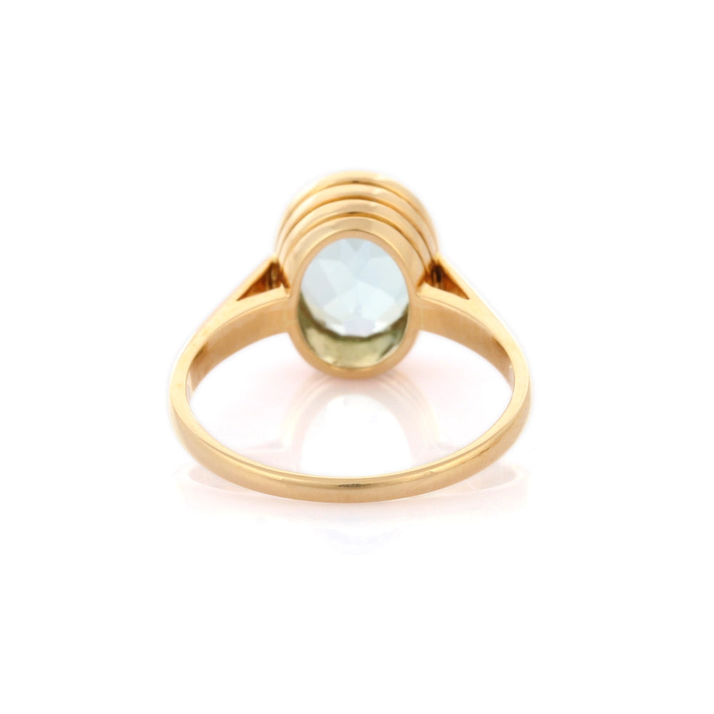 Hancrafted Natural Aquamarine Oval Cut 18K Solid Yellow Gold Unisex Ring