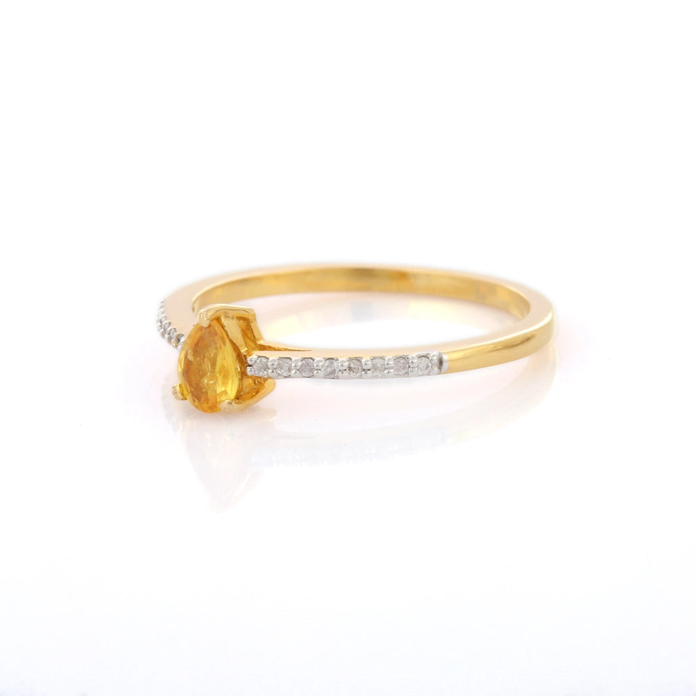 Custom Jewelry Natural Yellow Sapphire & Diamond 14K Soild Yellow Gold Minimalist Ring