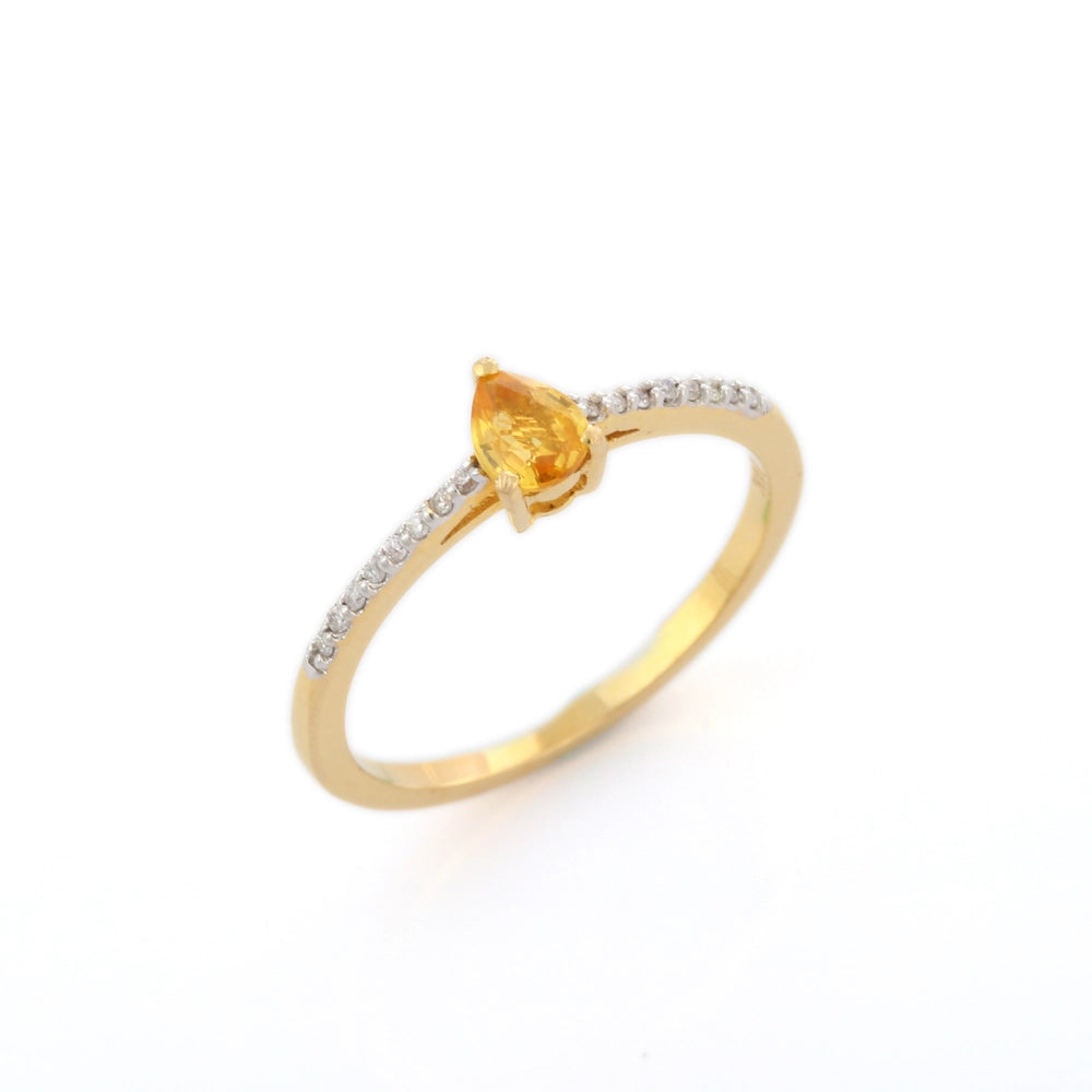 Custom Jewelry Natural Yellow Sapphire & Diamond 14K Soild Yellow Gold Minimalist Ring