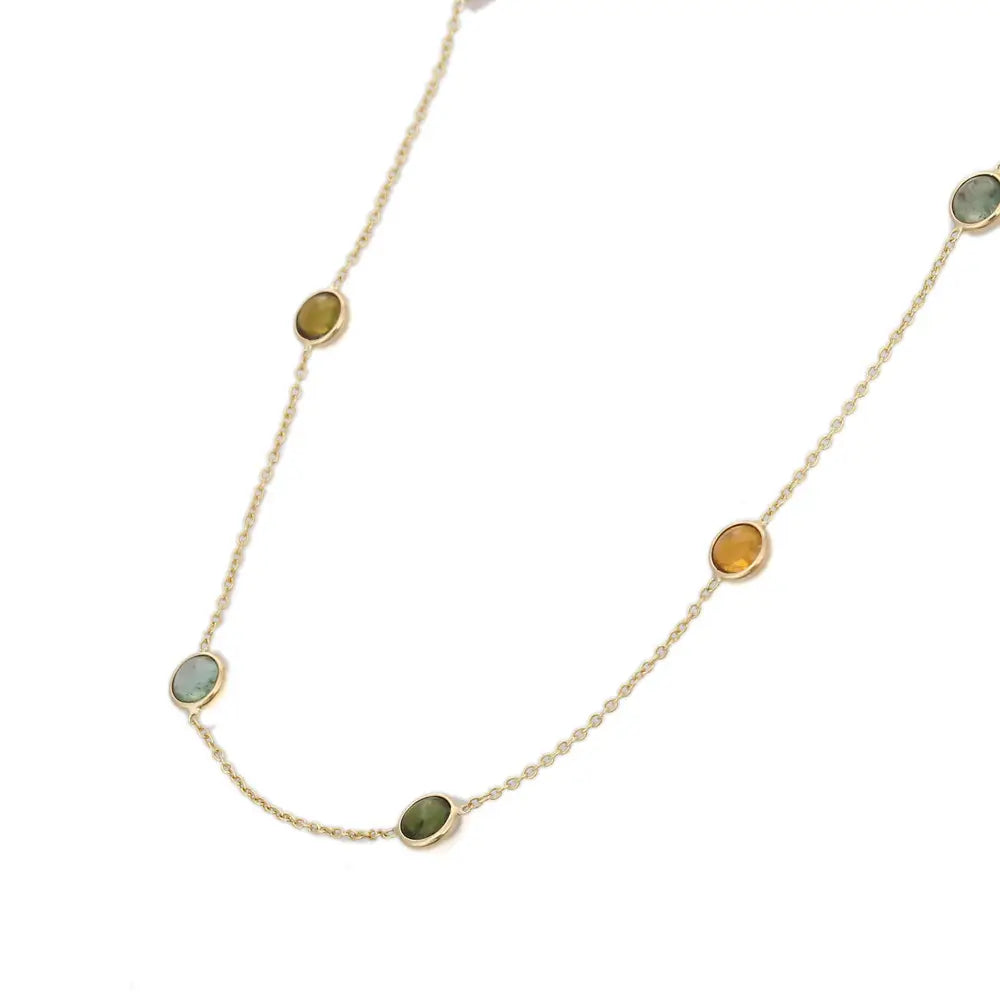 Fashionable Jewelry Natural Tourmaline 14K Solid Yellow Gold Long Chain Necklace