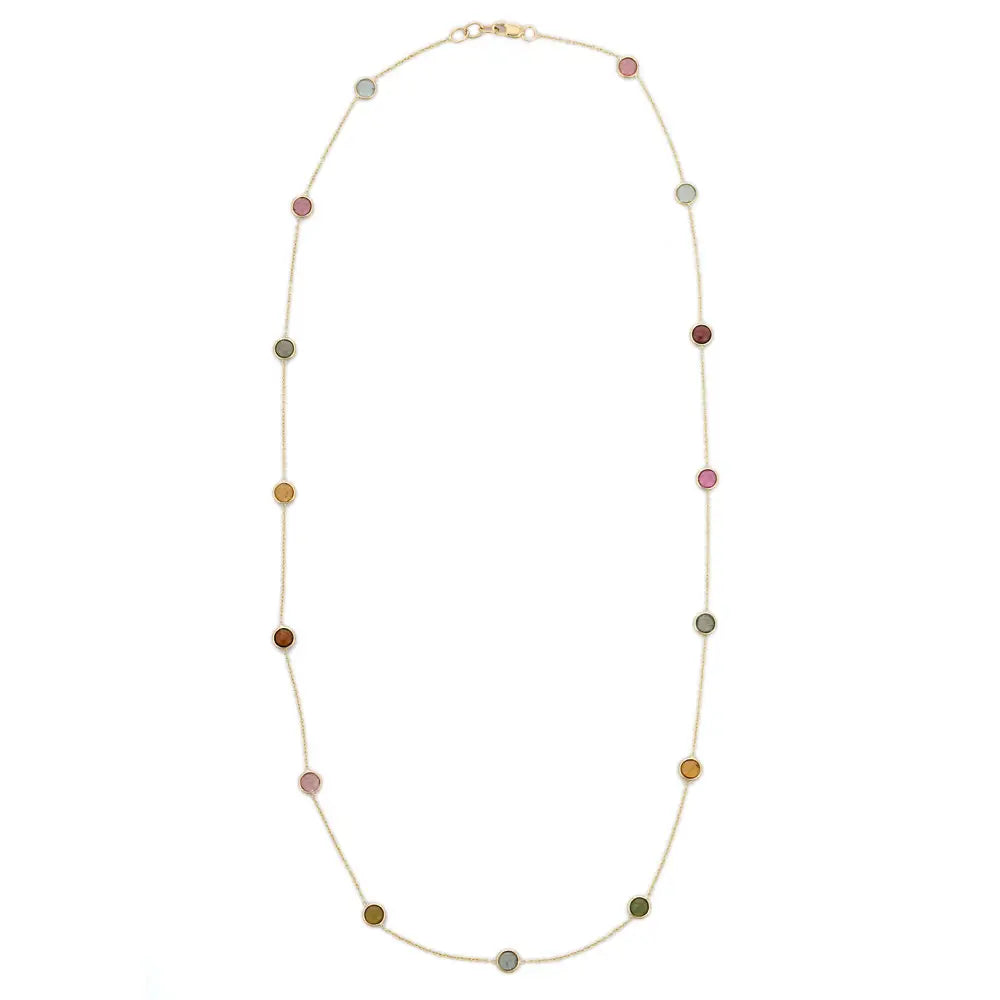 Fashionable Jewelry Natural Tourmaline 14K Solid Yellow Gold Long Chain Necklace